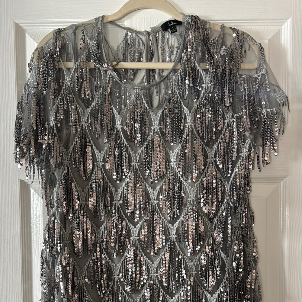 Lulu's Silver Sequin Embellished Mini Dress